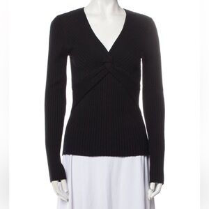 Anna Quan Black Twist-Front Cotton V-Neck Sweater